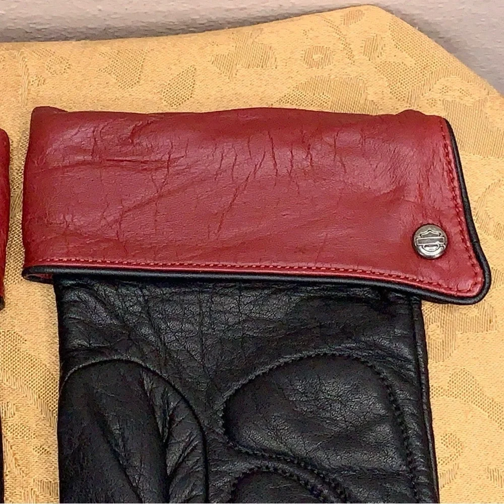 XL Womens Harley Davidson Motorcycle Soft Leather Gloves Embroidered